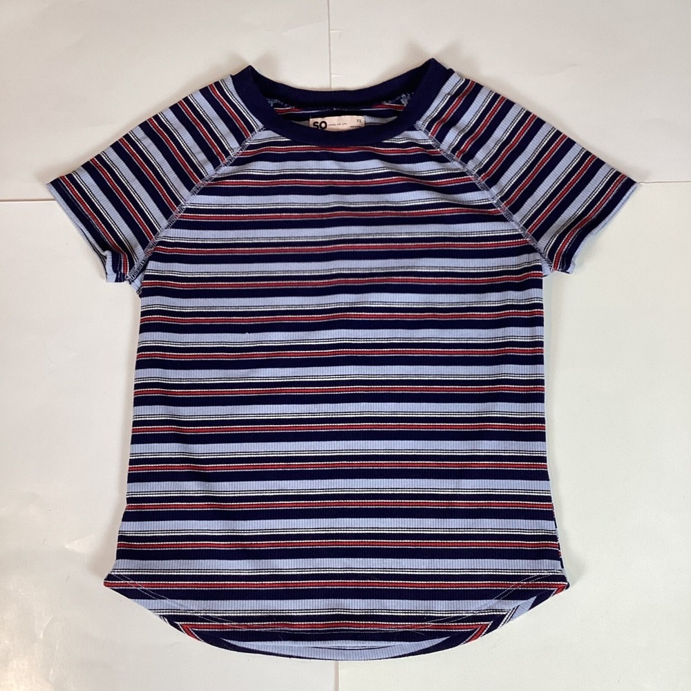 SO Womens T Shirt Top Size XS Extra Small Striped Short Sleeve Crew Neck Soft